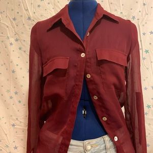 About a girl Sheer red button down collared shirt